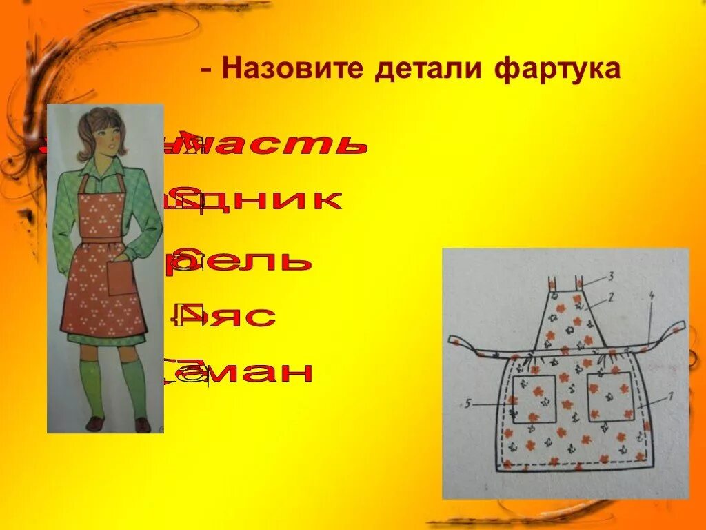 Назовите детали фартука. Детали передника. Фартук 5 класс технология. Детали фартука 5. Проект по технологии тема фартук