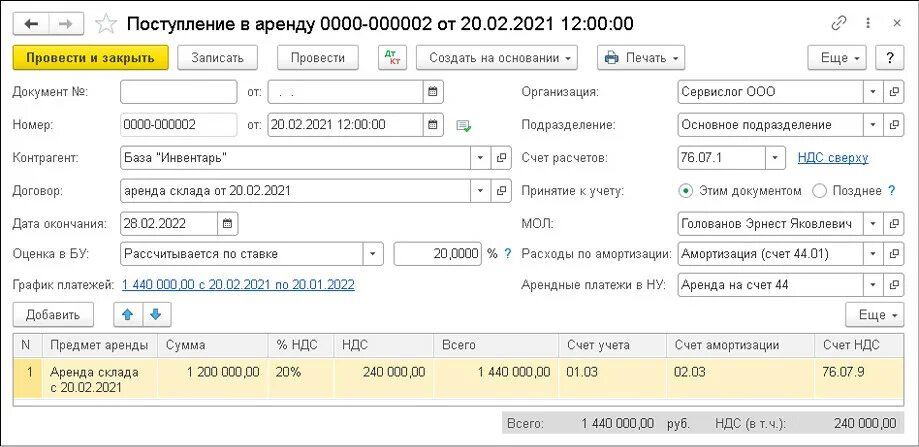 Отчет об арендной платы