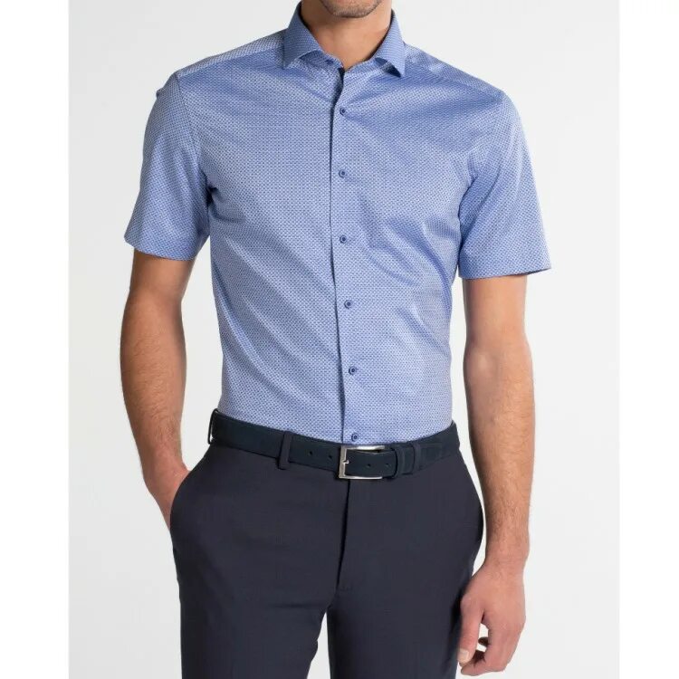 Рубашка синяя CAMICISSIMA Slim Fit. Рубашки Этерна короткий рукав. Francesco Bellini Slim Fit с коротким рукавом.