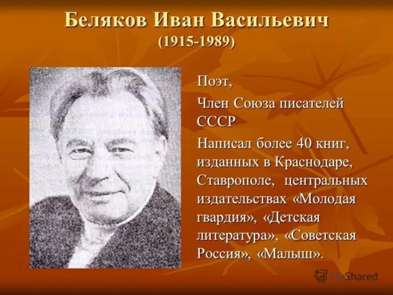 Писатели краснодарского края. Беляков писатель Кубани.