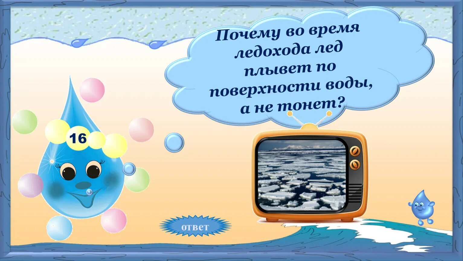 Почему легкие не тонут. Игра про капельку. Почему лед плавает. Почему во время ледохода лед не тонет а плывет по поверхности воды. Почему во время ледохода лед плавает на поверхности воды.