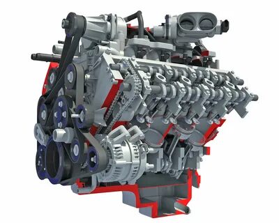 Sekcja animowanego silnika V8 3D CGTrader.