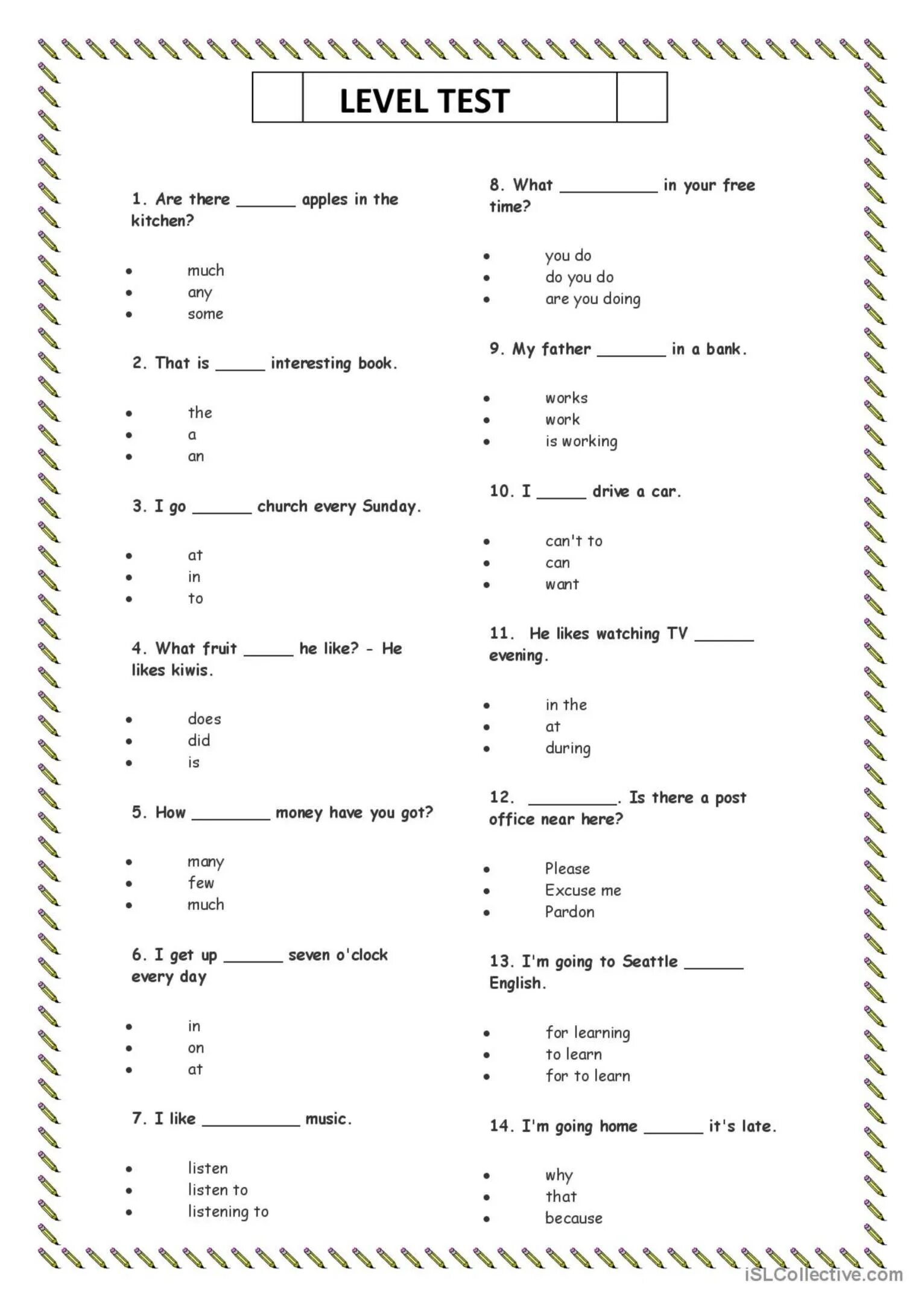 Английский язык Grammar Test. Английский Grammar Test Worksheet. English Test for Beginners. Тест для Beginner.