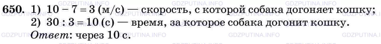 Сейчас расстояние между собакой и кошкой 30 метров через сколько. Математика номер 650 пятый класс. Математика 5 класс 1 часть номер 650.