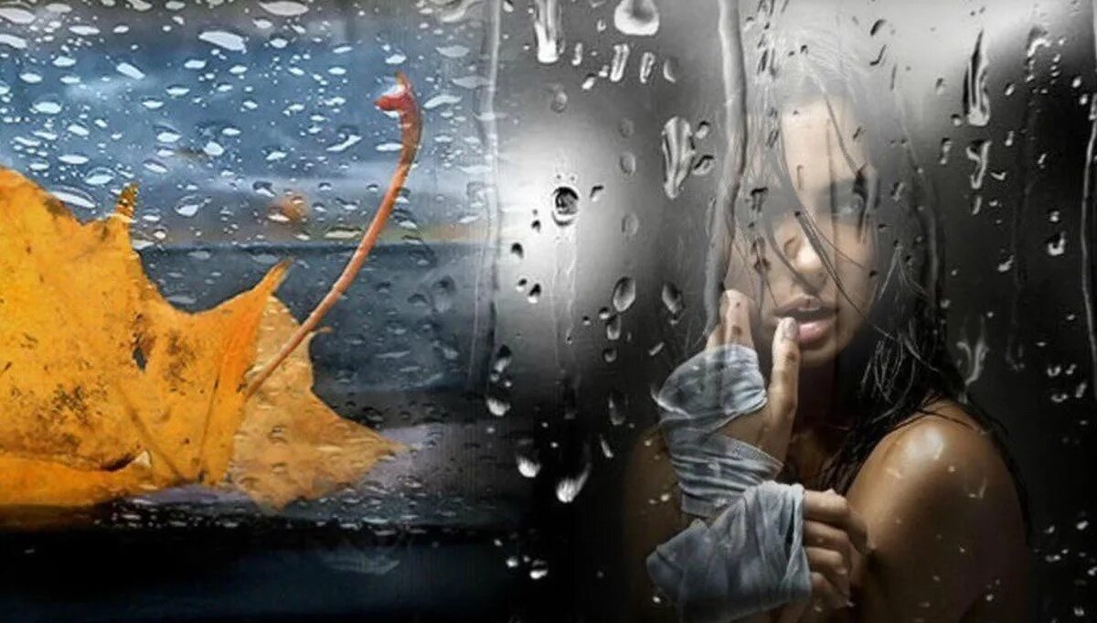 Слезы осени. Осень плачет дождем. Осень в душе. Девушка за мокрым стеклом.
