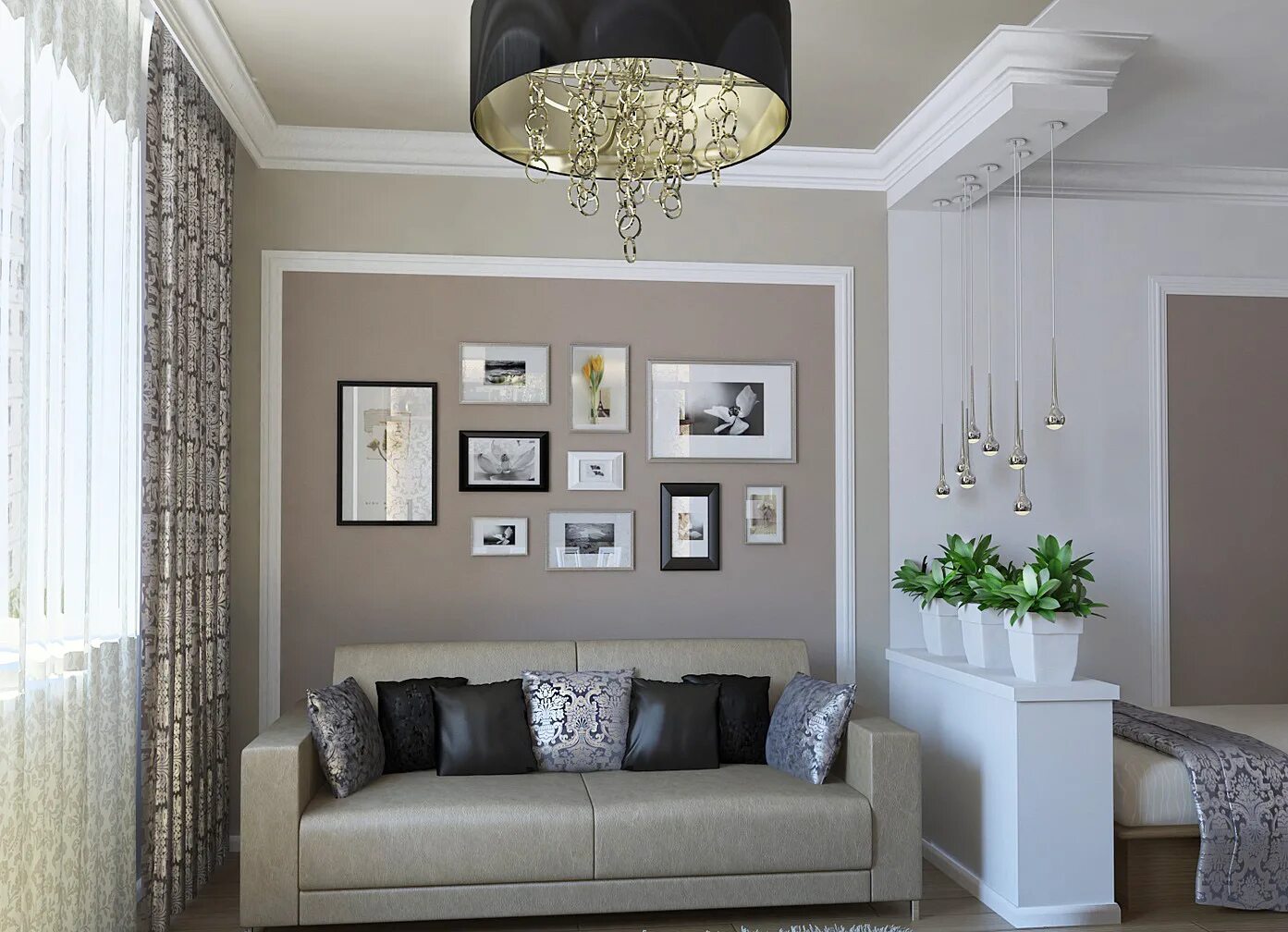 Квадратная гостиная 17м2 интерьер. Спальня гостиная. Декор стен в гостиной в современном стиле. Интерьер гостиной в маленькой квартире. Интерьер хрущёвки 2 комнаты смежные.