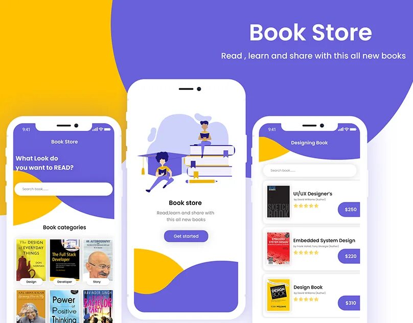 Mobile app stores list. App store design. bookstore ui design. book app. book app design.
