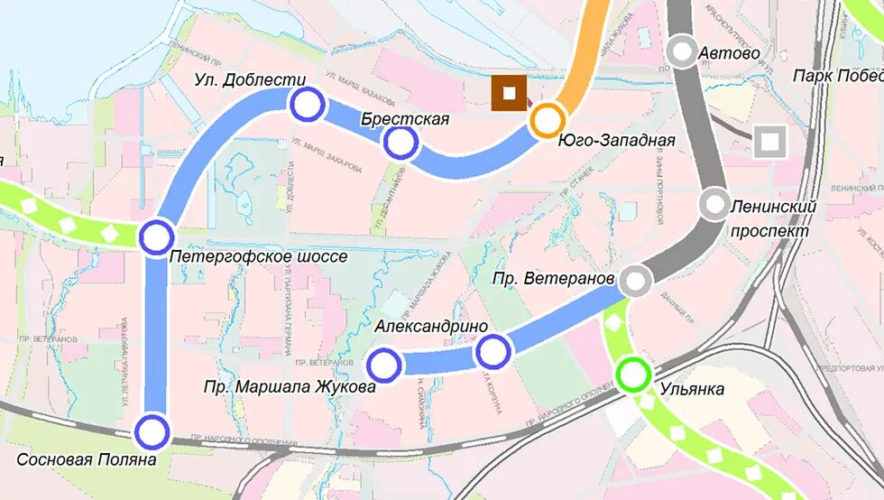 Юго-западная станция метро санкт-петербург. Фрунзенско-приморская линия. Казаковская станция метро на карте. Станция метро ул доблести. Брестская метро санкт петербурга.