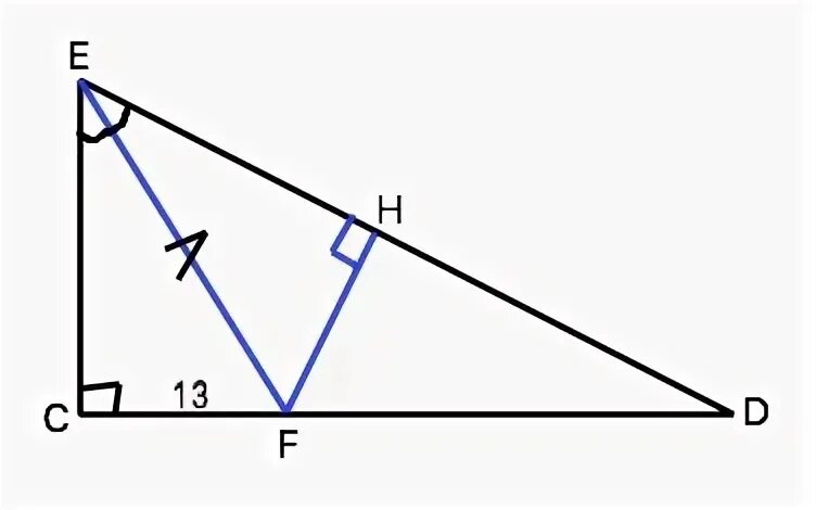 В прямоугольном треугольнике DCE С прямым углом. В прямоугольном треугольнике дсе с прямым углом с. В прямоугольном треугольнике DCE С прямым углом c проведена. Прямоугольный треугольник DCE С прямым углом c проведена биссектриса EF.