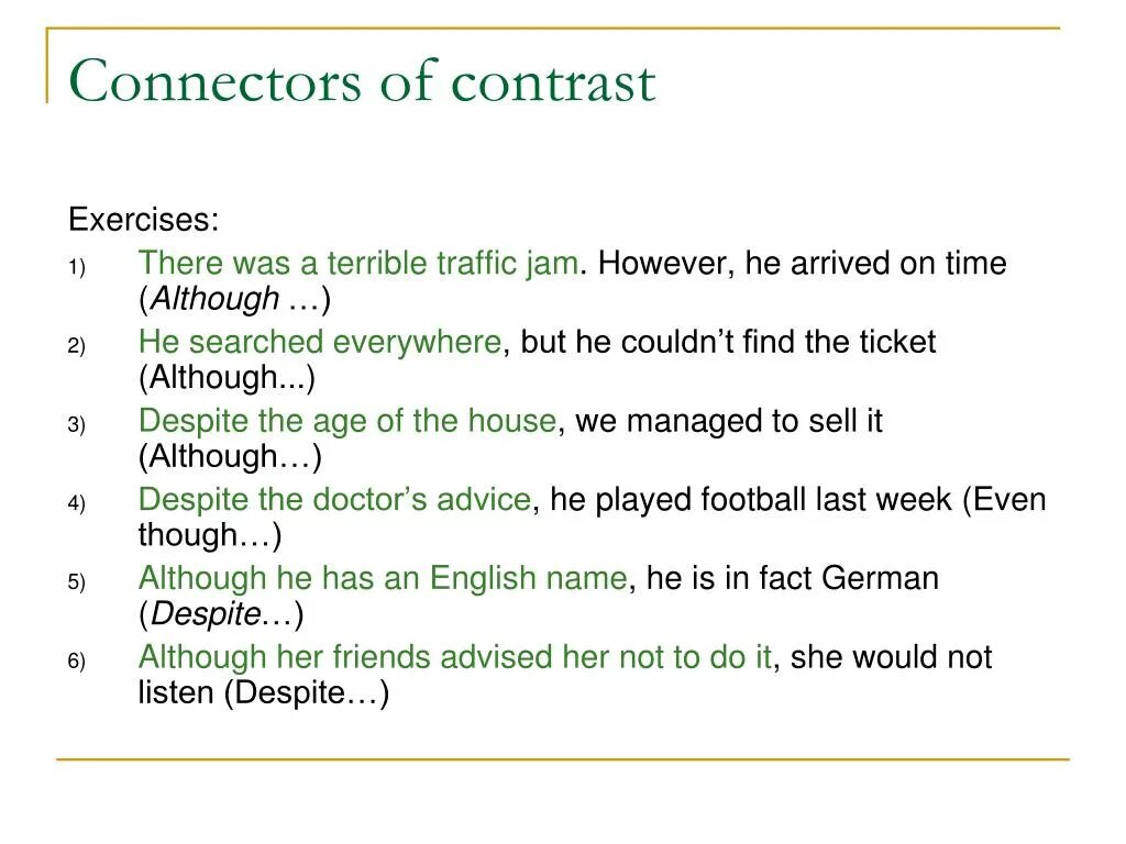 However despite. Connectors of contrast. Connectors of contrast exercises. Упражнения however. Although however exercises.