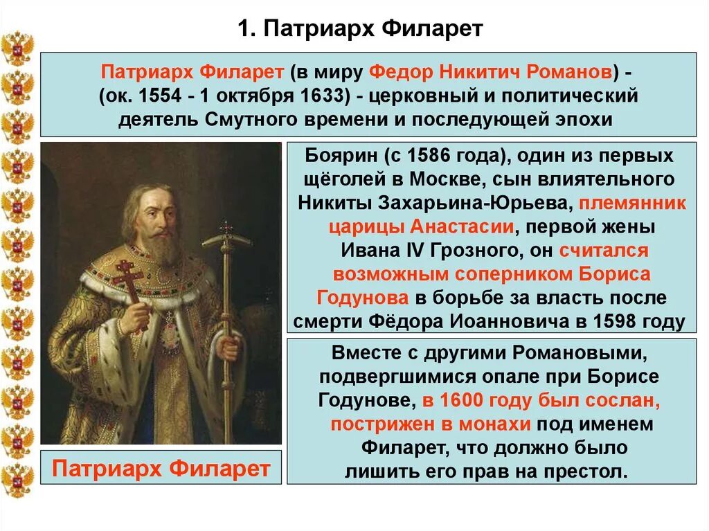 Роль патриарха филарета в управлении государством презентация. Патриарх Филарет Романов итоги правления. Филарет 17 век.