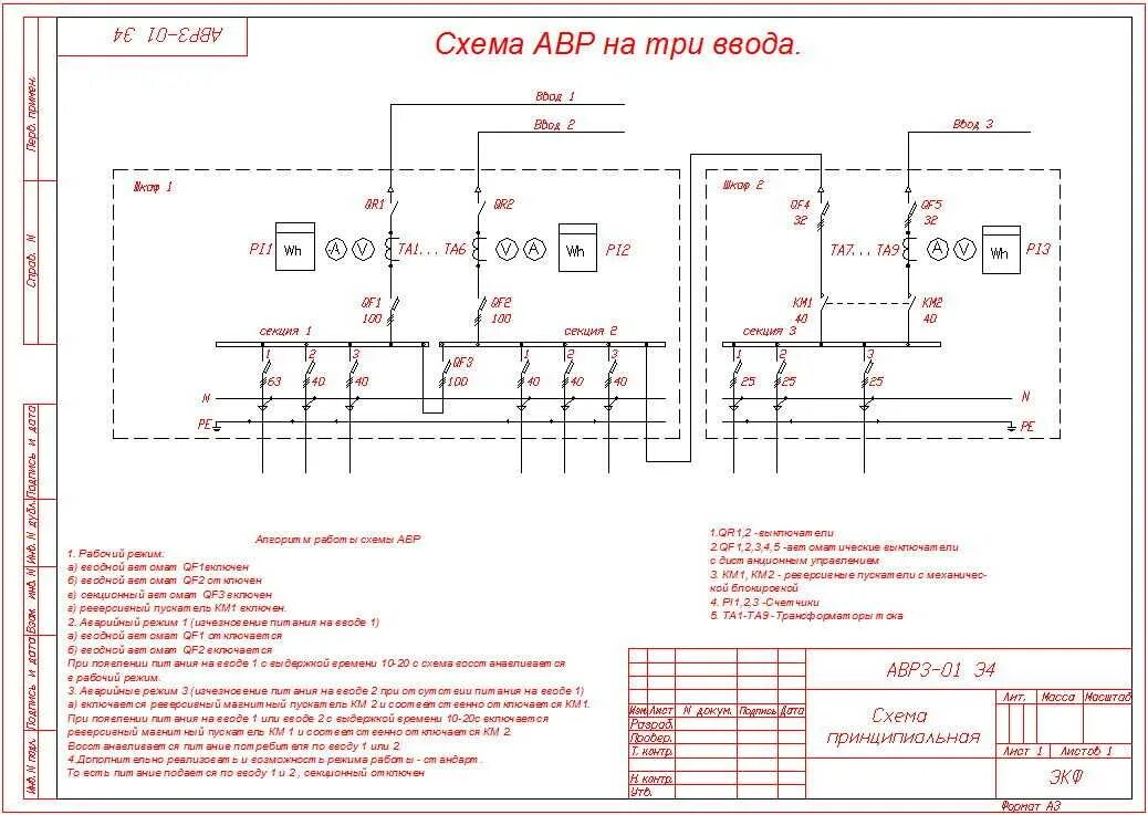 Два ввода в здание. Однолинейная схема вру 0,4 кв с авр. подключение авр к вру схема. однолинейная схема автоматического ввода резерва. схема авр с дгу на 2 ввода.