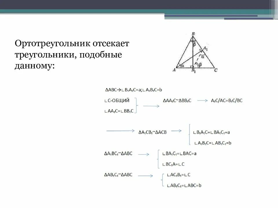 Ортотреугольник. Подобие ортотреугольника. Высоты в подобных треугольниках. Ортотреугольник остроугольного треугольника.