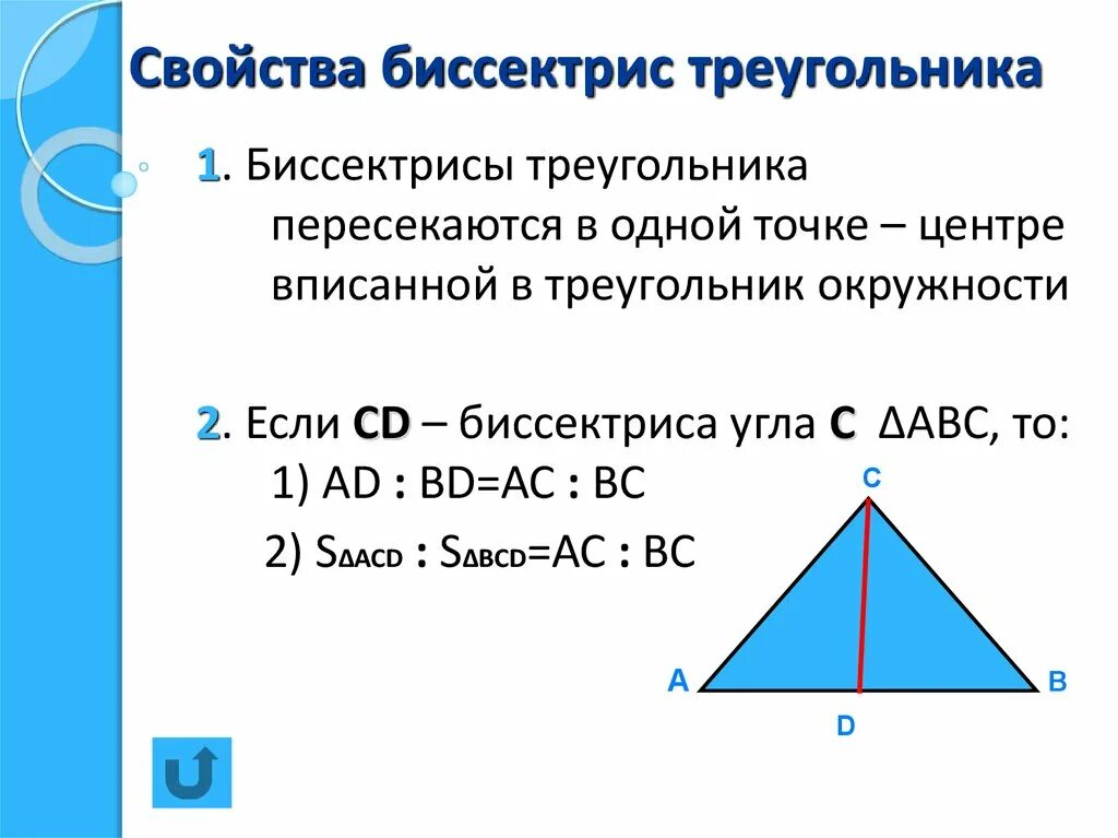 Свойство биссектрисы угла треугольника. Свойство биссектрисы треугольни. Свойства юмсссектрисы ьркуго. Ойству биссектрисы треугольника. Любая биссектриса треугольника делит его пополам