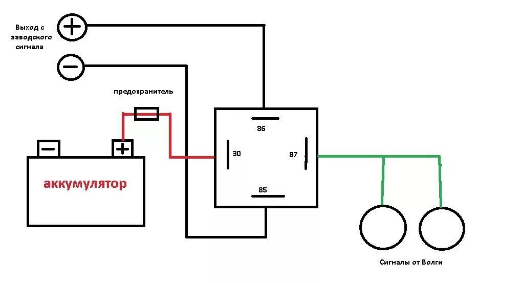 Реле сигнала волга. Схема подключения сигнала Волги через реле. Схема подключения реле сигнала. Волговский сигнал схема подключения с реле. Схема подключения звуковых сигналов через реле Волга.
