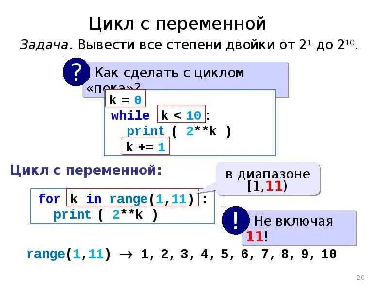 Цикл for в питоне. Цикл программирование питон. Циклы по переменной питон. Возведение в степень в питоне. Алгоритм быстрого возведения в степень n