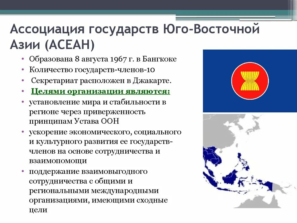 АСЕАН презентация 10 класс география. Краткая характеристика Ассоциация стран Юго- Восточной Азии (АСЕАН). Международные организации Восточной Азии. Развитие стран Юго-Восточной Азии.. Количество стран юго восточной