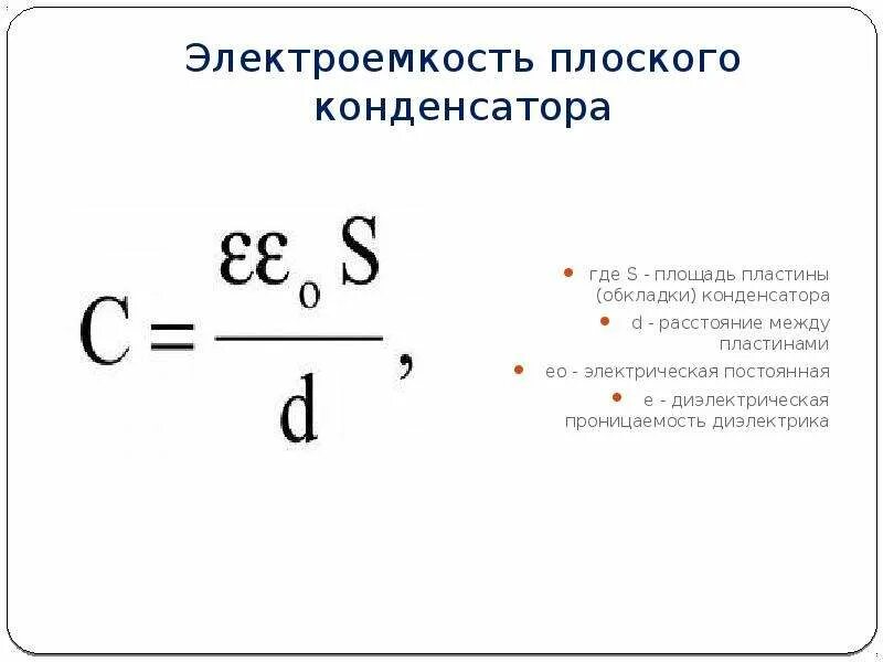 Во сколько раз изменится электроемкость. Площадь пластин конденсатора. Как найти емкость плоского конденсатора. Площадь пластин плоского конденсатора формула. Конденсатор с воздушным диэлектриком 2 обкладки.