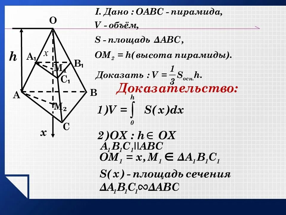 Даны квадраты оавс сторона которого равна 6. Объем пирамиды 11 класс Атанасян. Общем пирамиды. Объем пирамиды доказательство. Доказательство формулы объема пирамиды.