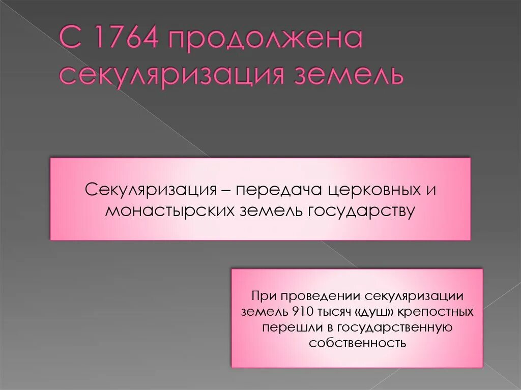 1764 Секуляризация церковных земель. Проведение секуляризации церковных земель. Передача церковных земель в государственную собственность. Процесс передачи церковных и монастырских земель государству. В каком году была проведена секуляризация