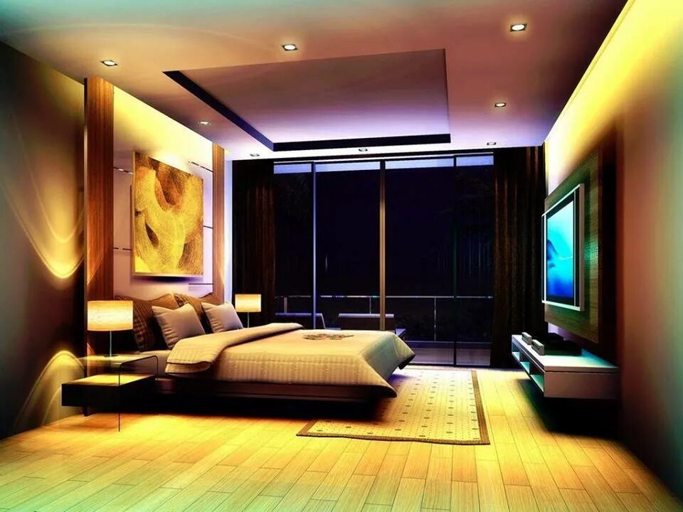 Проектирование освещения теплый свет. Подсветка в спальне. Красивая комната. Подсветка в интерьере. Комната с подсветкой.