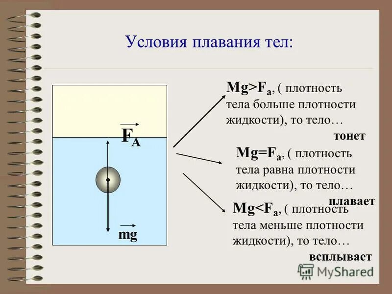 Урок по физике плавание тел. Какая сила называется выталкивающей силой. Плотность жидкости равна плотности тела. Причина возникновения выталкивающей силы. Какие силы действуют на тело погруженное в жидкость.