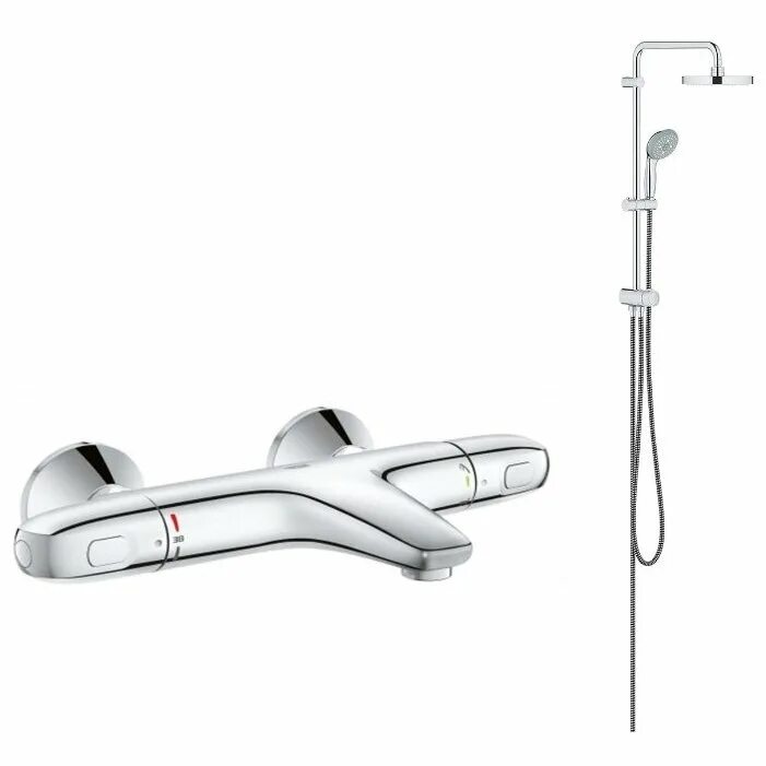 Grohe new tempesta 200. Смеситель для душа с термостатом Grohe. Душевая система с термостатом Grohe. Душевая стойка Grohe с термостатом.