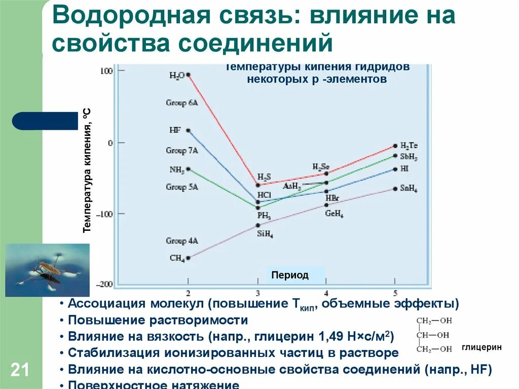 Изменение свойств водородных соединений. Межмолекулярные водородные связи и их влияние на физические свойства. Водородная связь влияние на свойства. Как водородная связь влияет на температуру кипения. Влияние водородных связей на физические свойства.