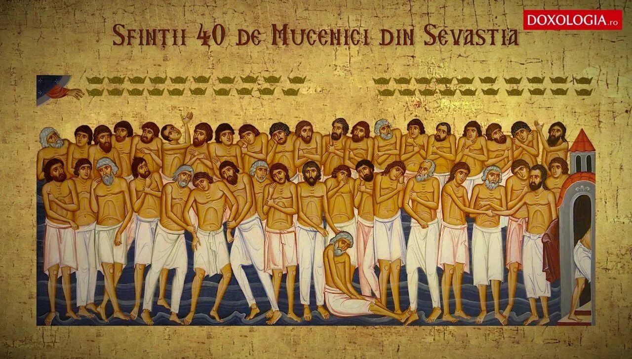 Красивое поздравление с праздником 40 святых. Икона 40 святых мучеников Севастийских. День памяти 40 святых Севастийских мучеников. Икона 40 мучеников в Севастийском озере.