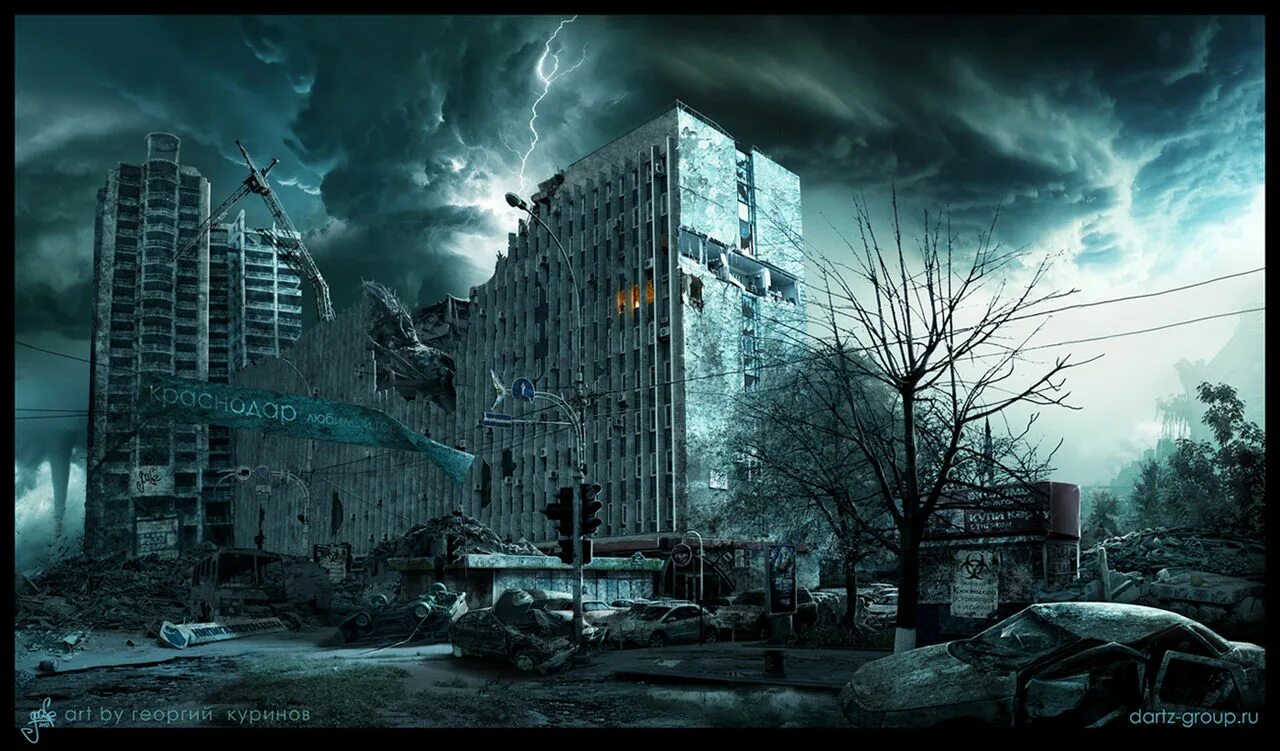 Конец света зомби. Постапокалипсис Краснодар. Разрушенный город.