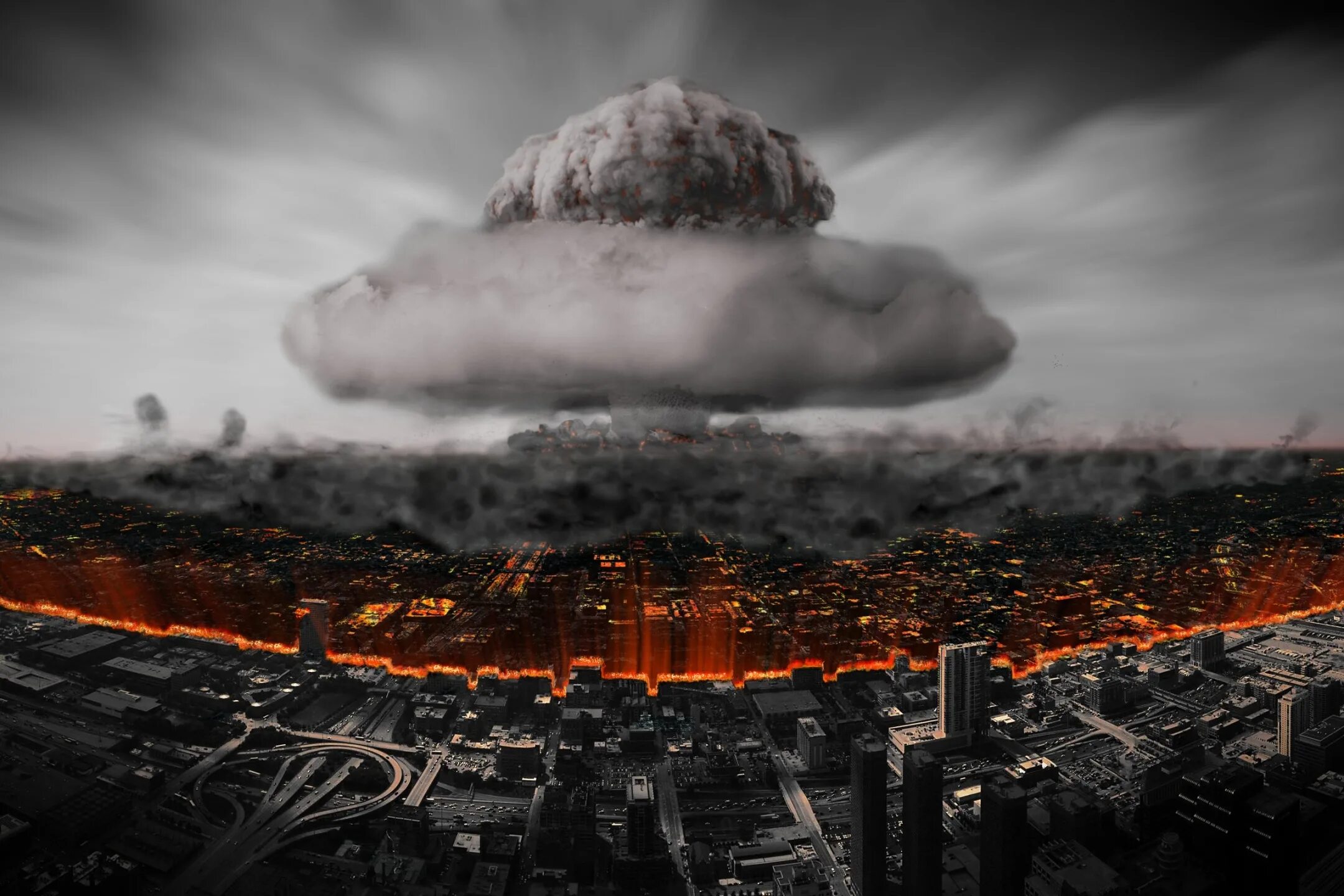 8 апреля конец света. Лос Анджелес апокалипсис атмосфера. Ядерный взрыв Хиросима арт. Годзилла ядерная бомба.