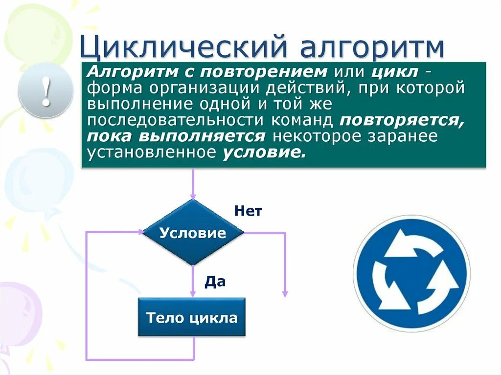 Цикличный алгоритм. Цикличный алгоритм примеры. Алгоритм с повторением той же последовательности команд это. Алгоритм в котором выполнение одной и той же последовательности. Алгоритм в котором команда повторяется