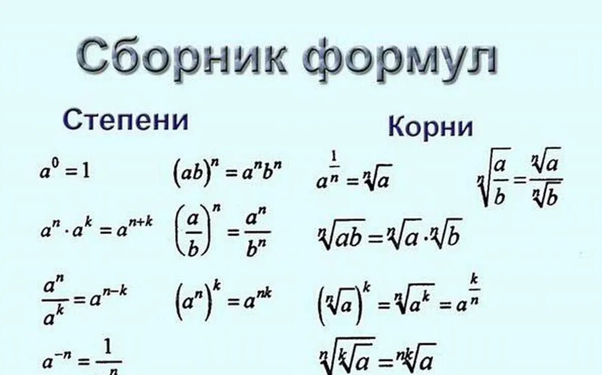 Алгебра числа корни степени. Действия со степенями и корнями формулы. степени и корни формулы. свойства корней и степеней формулы. сборник формул степени корни.
