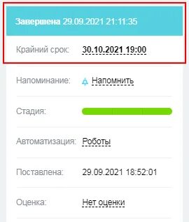 Время на выполнение телефона