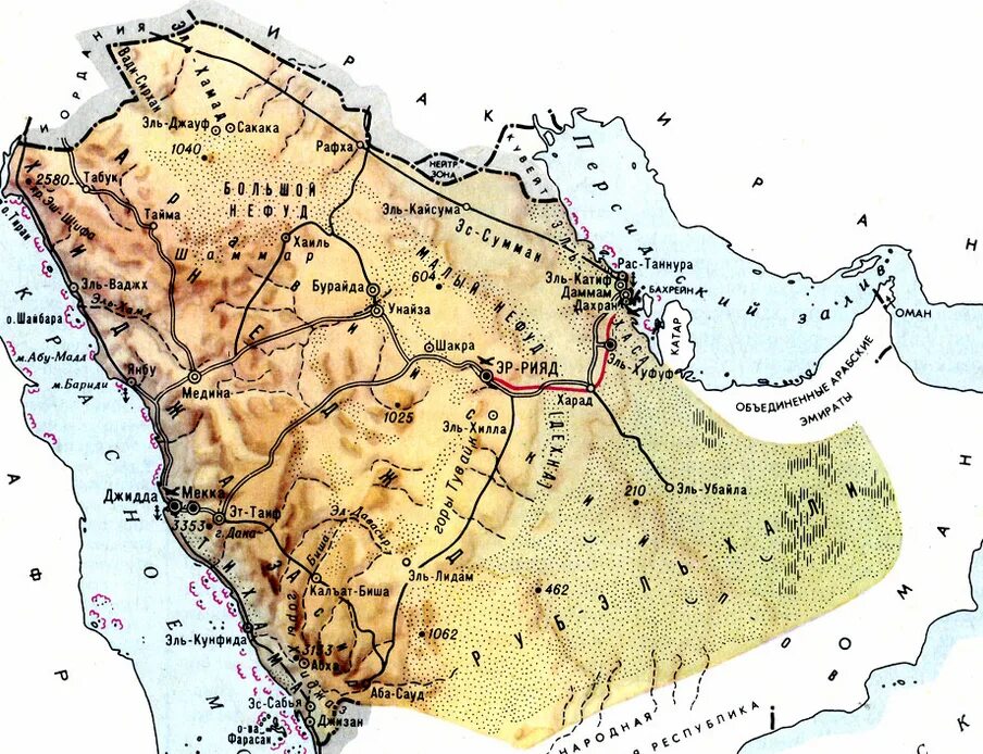 Аравийский полуостров на карте. Рельеф Саудовской Аравии на карте. Пустыня большой Нефуд на карте. Тектоническая карта Саудовской Аравии. География саудовской аравии