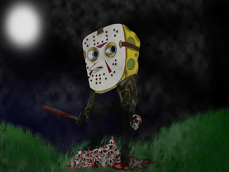 Spongebob horror. Пятница 13 приколы Джейсон Вуурхиз. Пятница 13 Джейсон Вурхиз приколы. Губка Боб Джейсон.