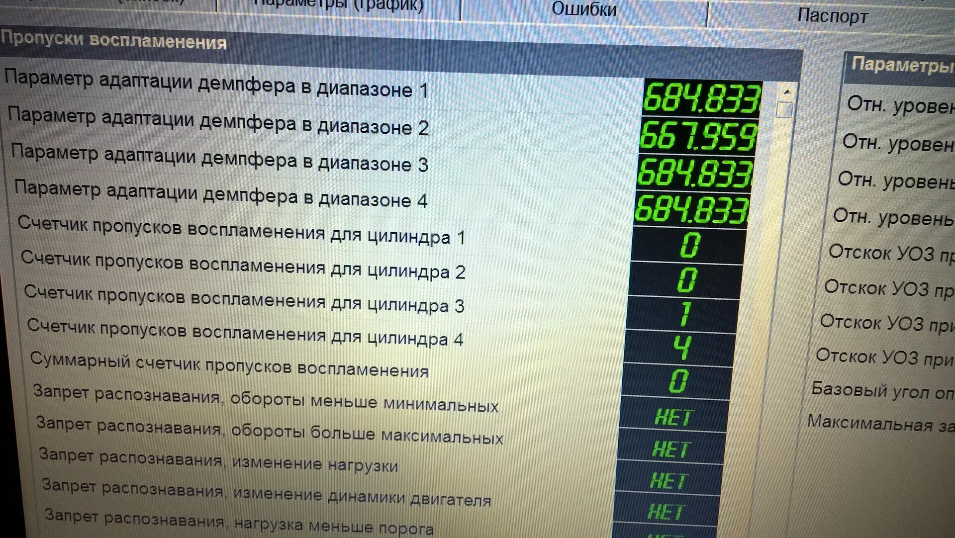 Параметры адаптации демпфера в диапазоне 1 Приора. Параметр адаптации демпфера в диапазоне 2. Параметр адаптации демпфера в диапазоне 1 Гранта. Счетчик пропусков воспламенения.