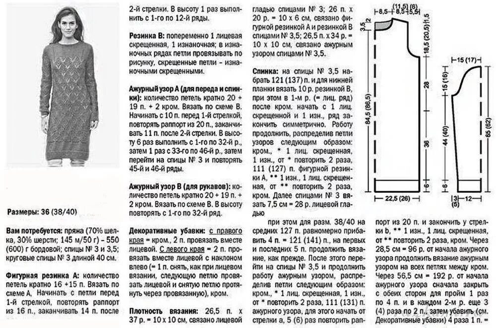 Платье спицами для полных схема