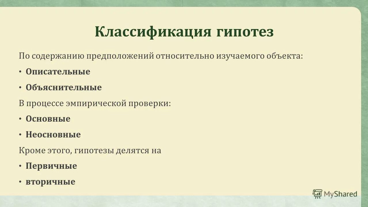 Классификация гипотез