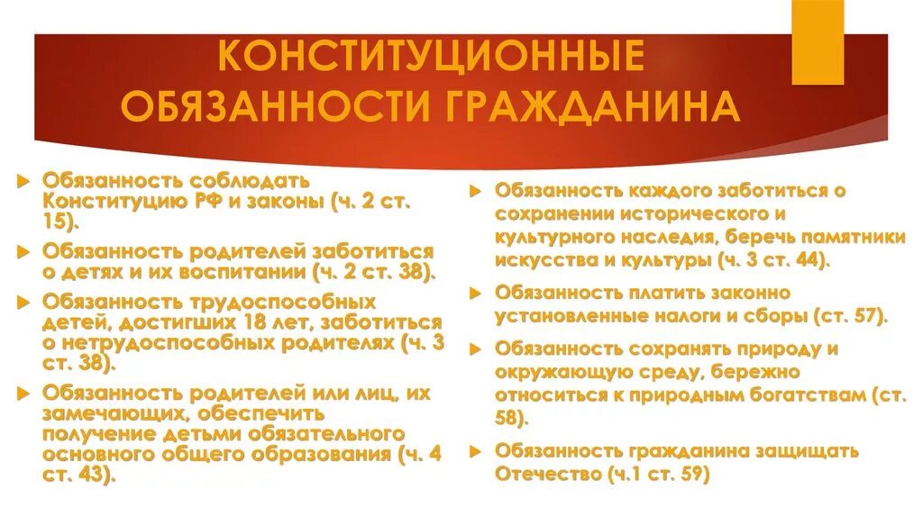 Конституционные обязанности. Конституционные обязанности примеры. Перечислите конституционные обязанности граждан. Конституционные обязанности родителей.