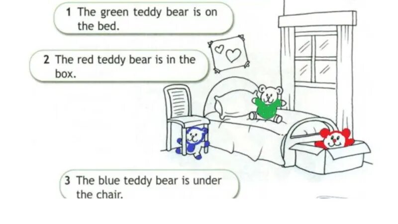 The Teddy Bear is under the Bed. Мишка под кроватью. Плюшевый мишка под кроватью. The Green Teddy Bear is on the Bed. Where is the teddy