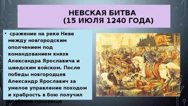 1240 Год Невская битва. 15 Июля 1240 года Невская битва. О невской битве используя предлагаемый план