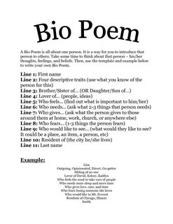 Character Bio Template, Poem About Myself, Personal Bio, Creative Writing T...