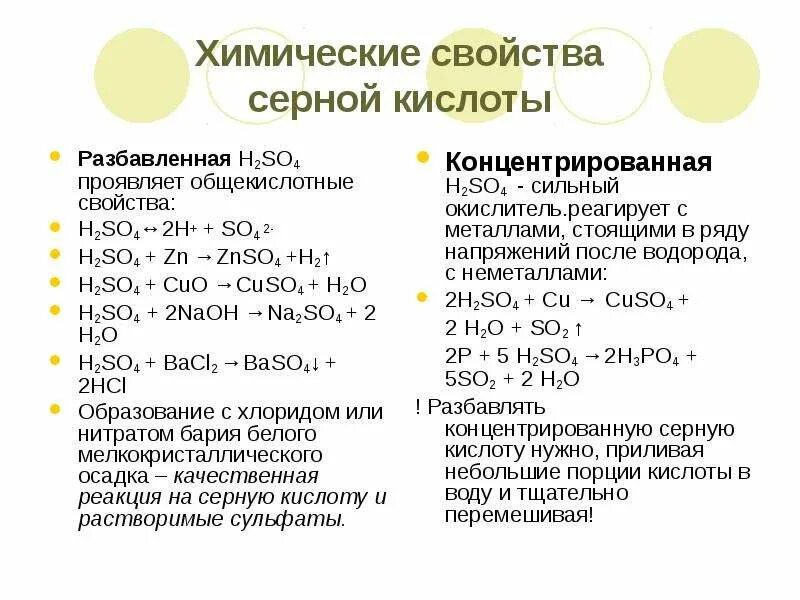 Запишите формулы оксидов серной кислоте h2so4. Характеристика концентрированной серной кислоты. химические свойства концентрированной серной кислоты. химические свойства разбавленной серной кислоты h2so4. химические свойства серной кислоты разбавленной и концентрированной.