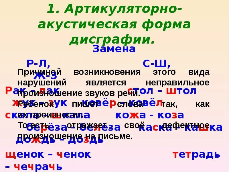 1. Артикуляторно-акустическая дисграфия. Симптомы артикуляторно-акустической дисграфии. Акустическая дисграфия примеры ошибок. Задания на артикуляторно акустической дисграфии. Диктант дисграфия