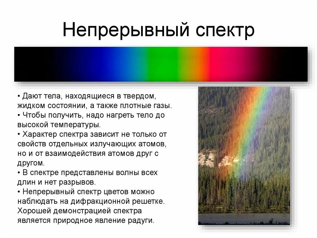 Каким образом можно наблюдать спектр непосредственно. Непрерывные спектры излучения. Непрерывный спектр излучения. Что дает непрерывный спектр. Сплошной спектр.