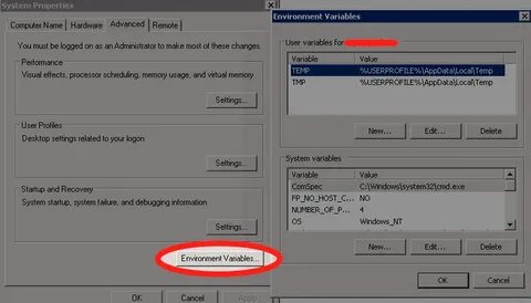 System settings environment variables