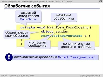 Создание события c