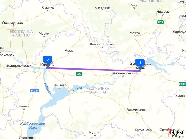Сколько км от казани до челнов
