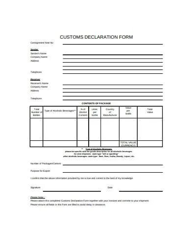 Customs Declaration form. CBP Declaration form 6059b. DDV Declaration of value. Safety Declaration.